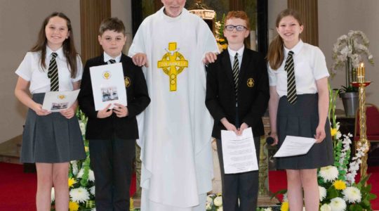 St Columbkille's pupils give thanks for Fr Pat